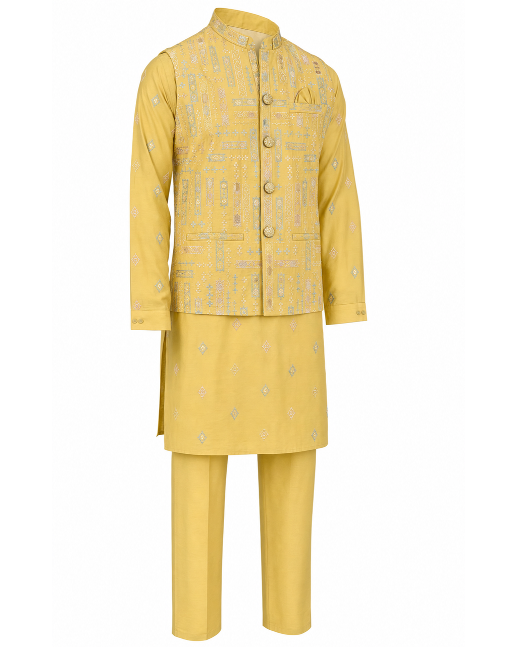 Saffron Thread Kurta Jacket Set
