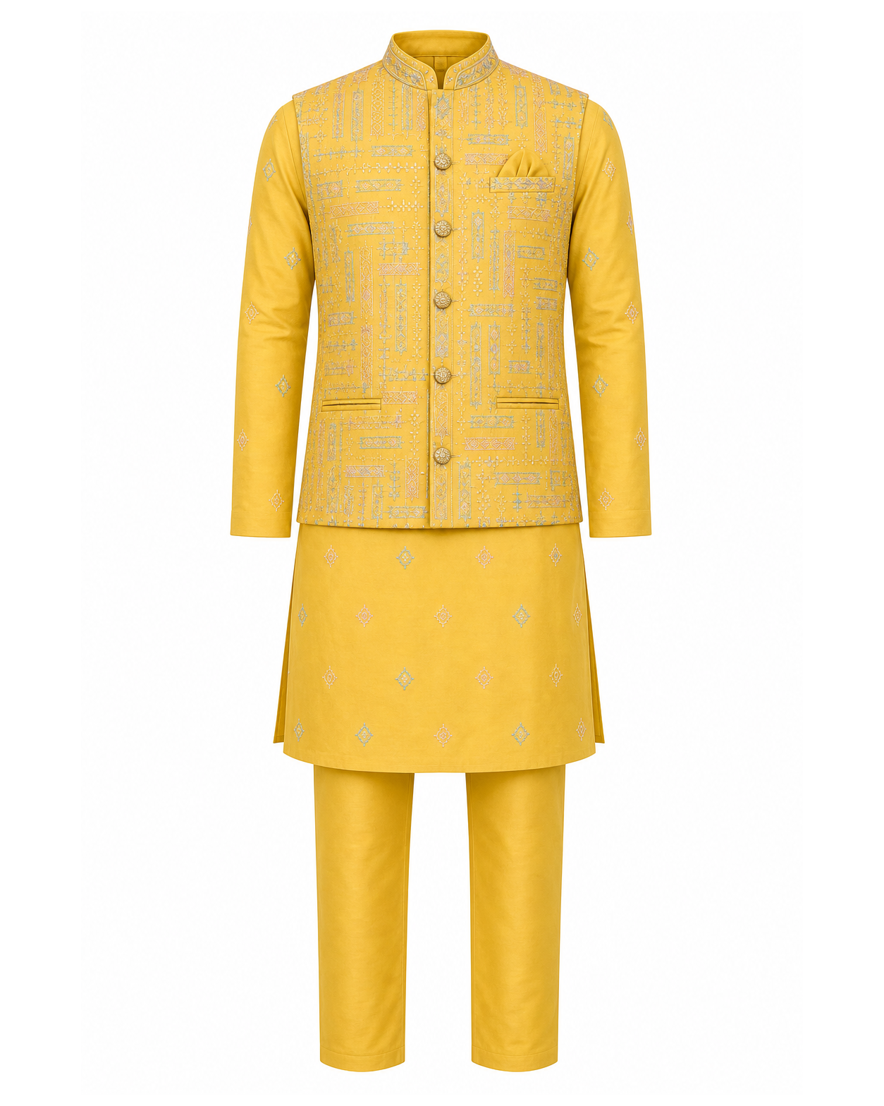 Saffron Thread Kurta Jacket Set