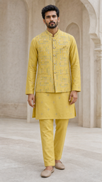 Saffron Thread Kurta Jacket Set