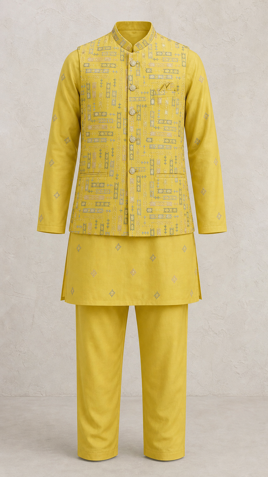 Saffron Thread Kurta Jacket Set