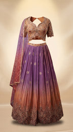 Mauve Sunset Ombre Bridal Lehenga Set — Zardozi Choli, Ombre Silk Skirt & Kiran-Jaal Dupatta