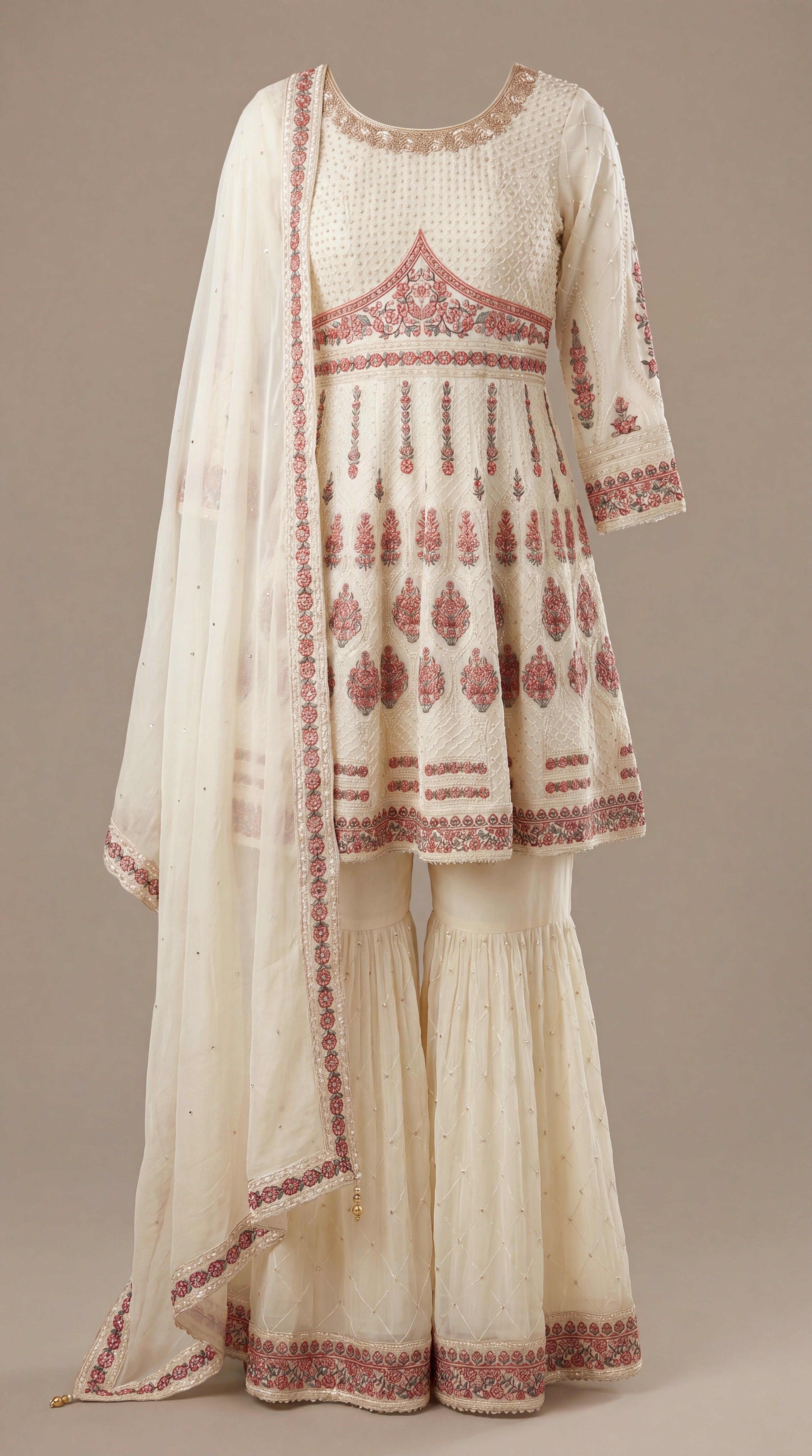Cream Embroidered Gharara Set