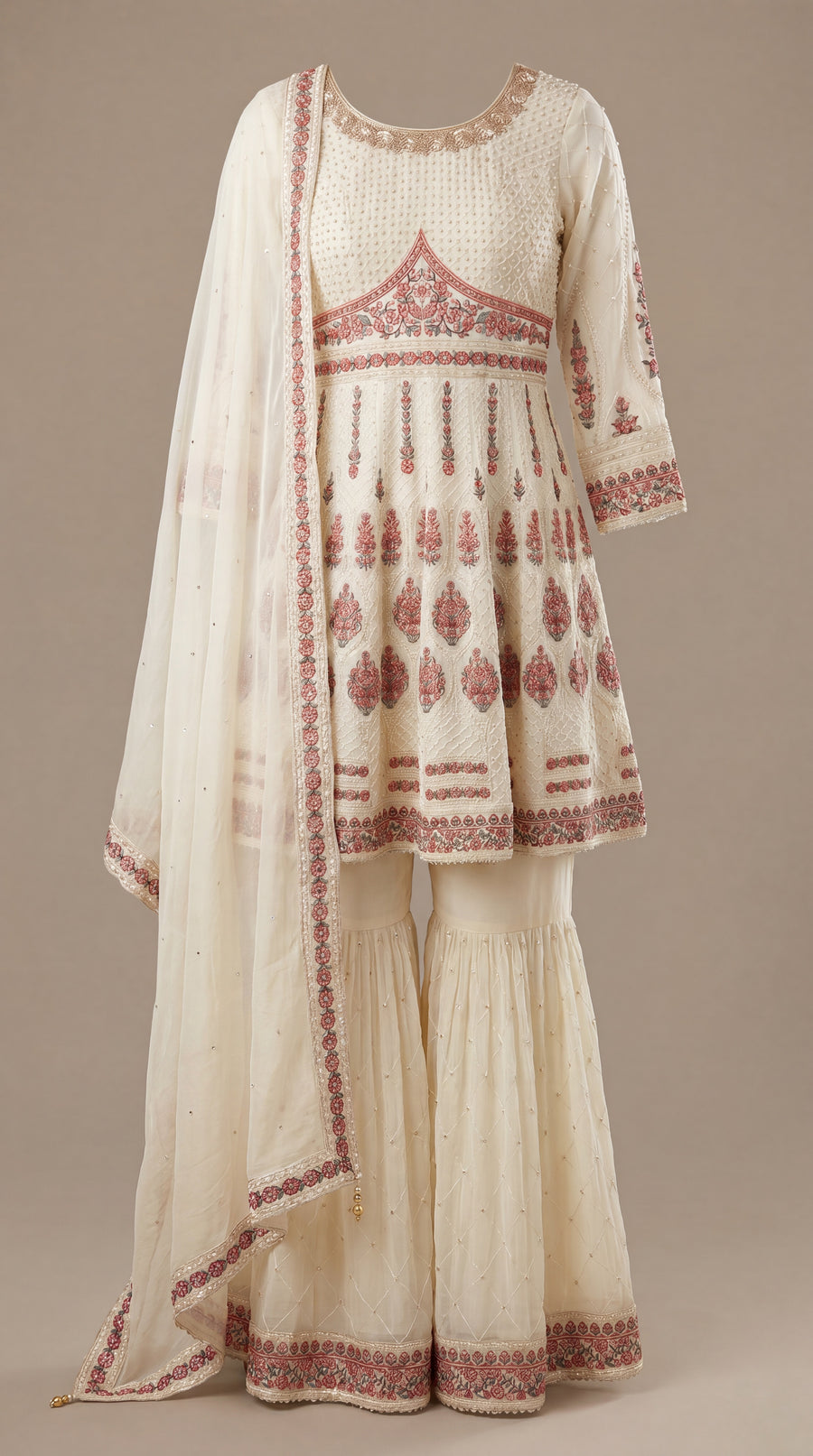 Cream Embroidered Gharara Set