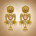 Antique gold paisley single jhumka earrings with blush pink and mint green accents