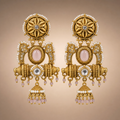 Antique gold paisley single jhumka earrings with pale blush pink and clear accents