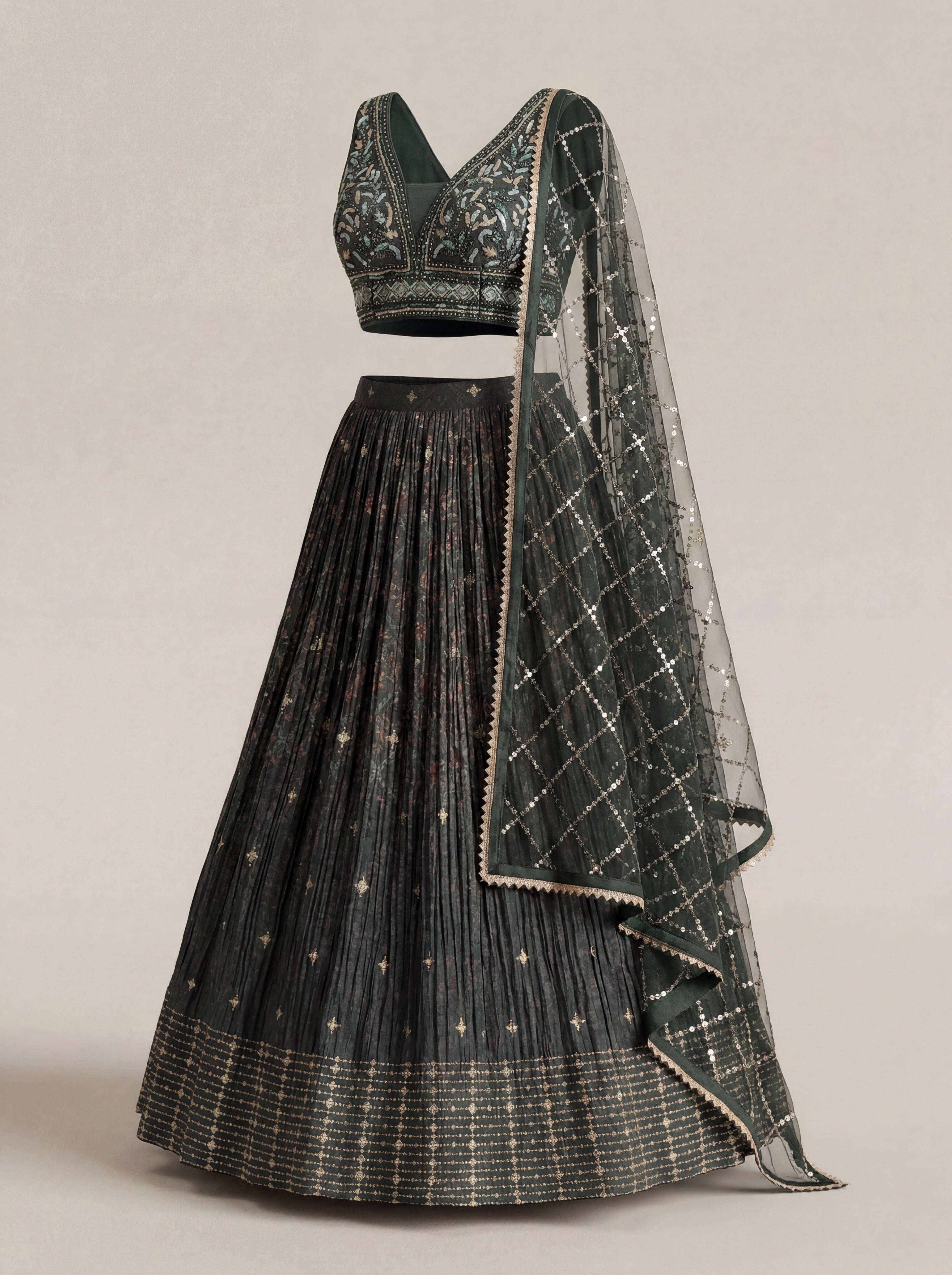 Saanjh Deep Green Lehenga Set