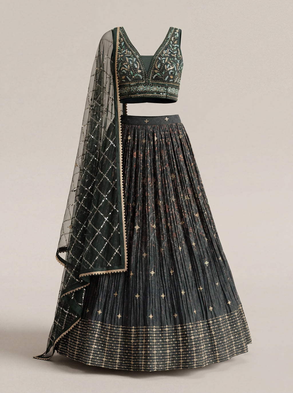 Saanjh Deep Green Lehenga Set
