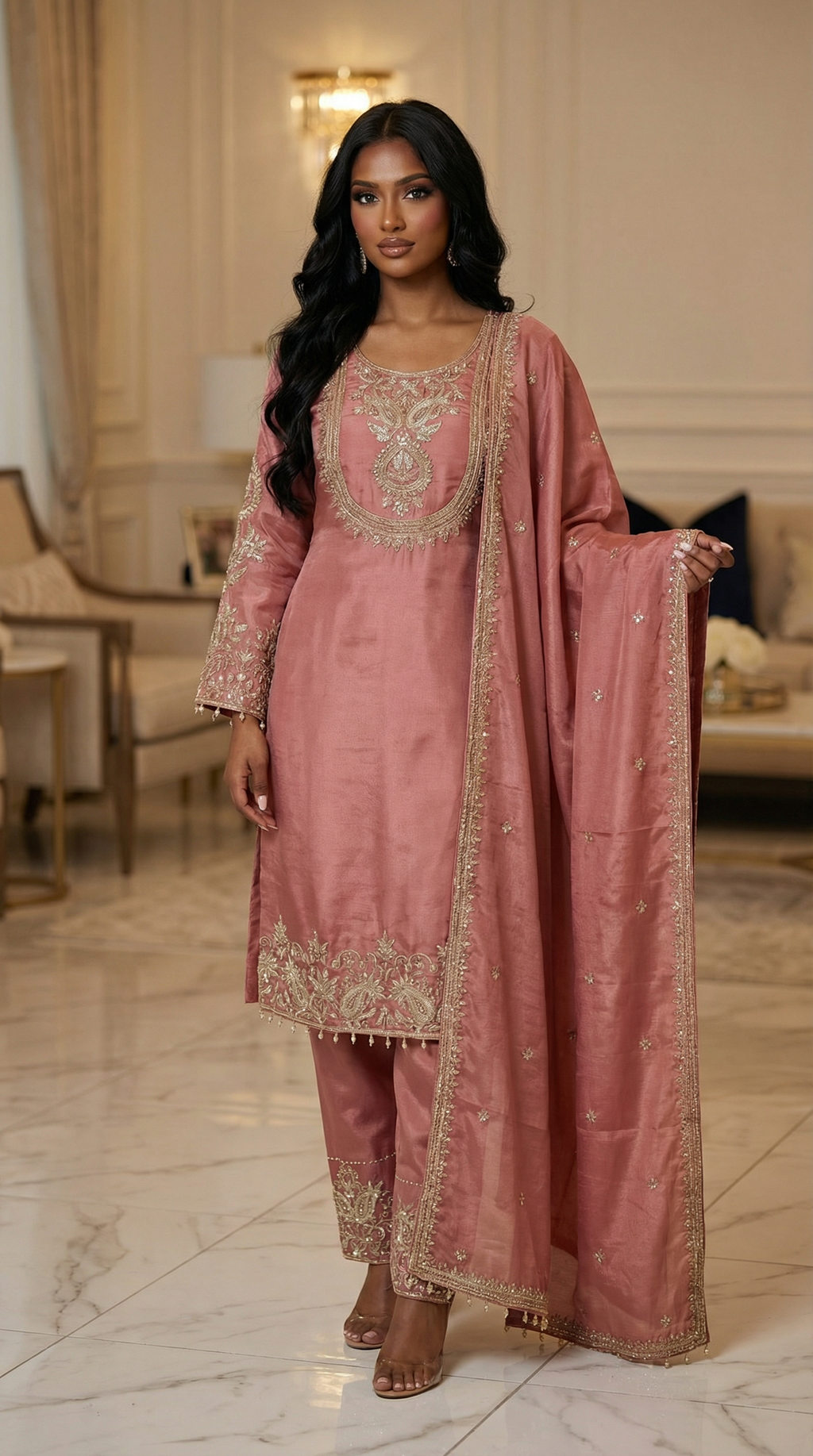 Noorin Dusty Rose Embroidered 3-Piece Set