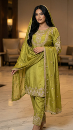 Zaina Pistachio Embroidered 3-Piece Set