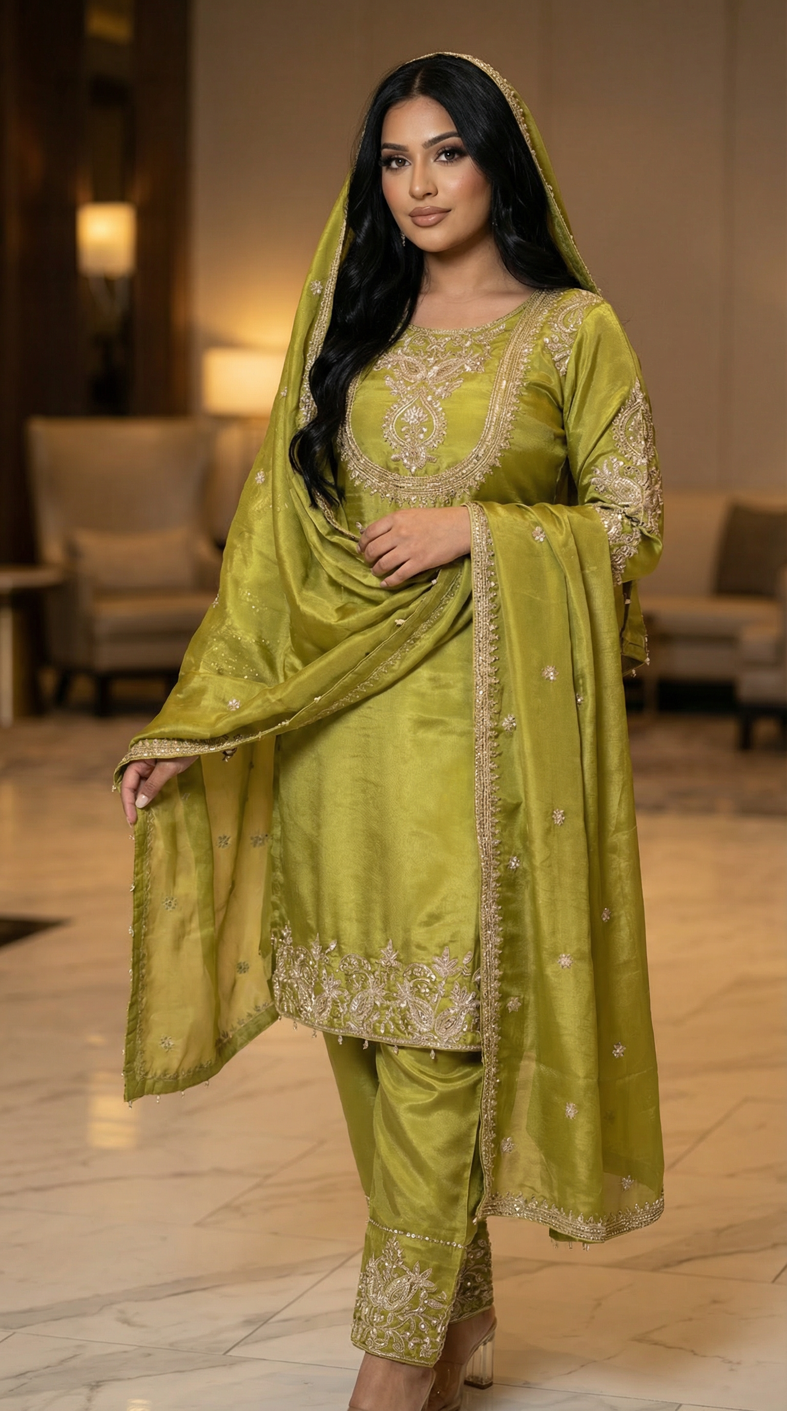 Zaina Pistachio Embroidered 3-Piece Set