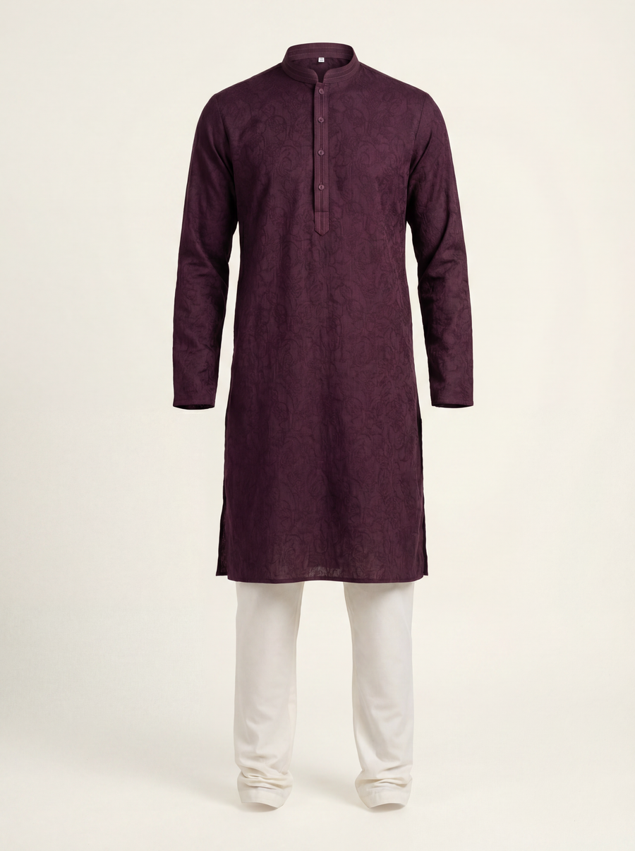Paisley cotton men's kurta pajama set — product photo 1 of 38