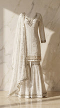 Chandni Aaina Sharara Set - ivory Pakistani bridal sharara with mirror work and chikankari embroidery - view 1