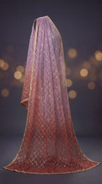 Mauve Sunset Ombre Bridal Lehenga Set — Zardozi Choli, Ombre Silk Skirt & Kiran-Jaal Dupatta