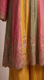 Rangeela Mehndi Kurta Set — Mehndi Green, Haldi & Coral / Gold
