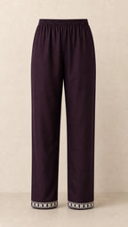 Afsana Plum Plus-Size Cotton Embroidered 3-Piece Set matching plum trousers with embroidered ankles