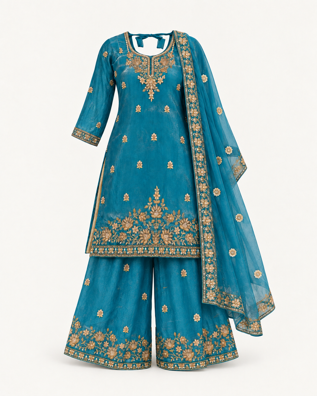 Teal Blue | Fendy Silk Palazzo Set | full outfit front view