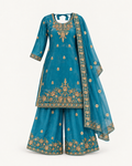 Teal Blue | Fendy Silk Palazzo Set | full outfit front view