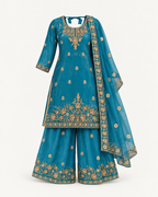 Teal Blue | Fendy Silk Palazzo Set | full outfit front view