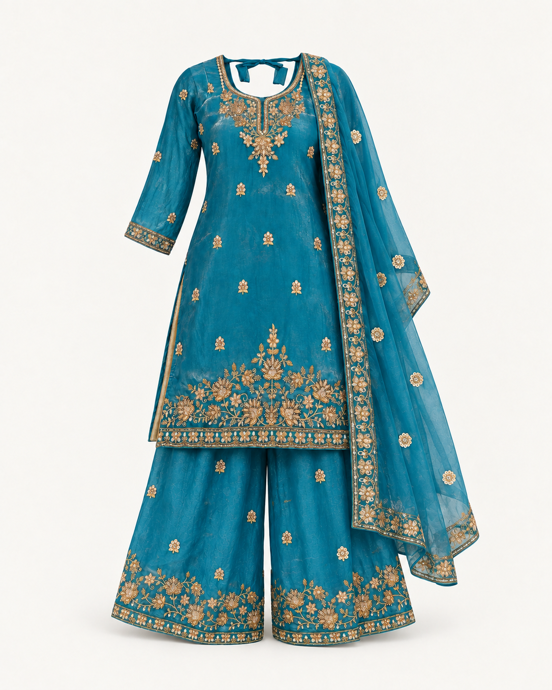 Teal Blue | Fendy Silk Palazzo Set | full outfit front view