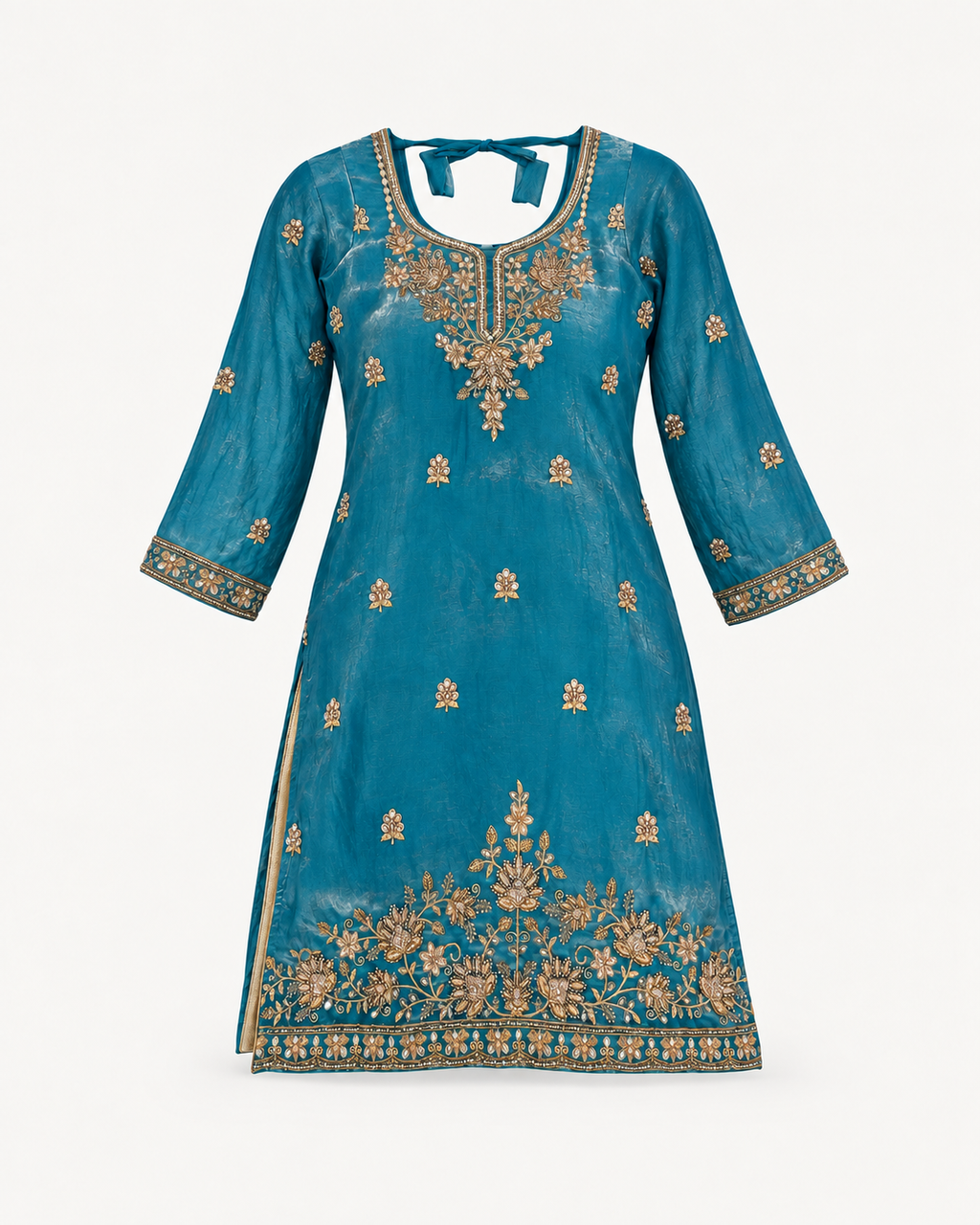 Teal Blue | Fendy Silk Palazzo Set | top front