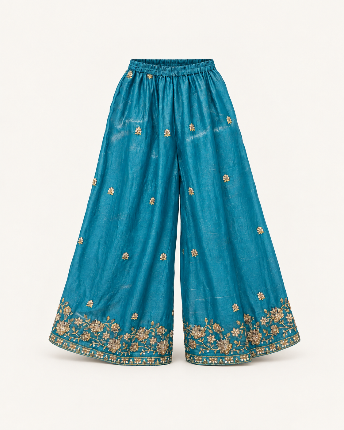 Teal Blue | Fendy Silk Palazzo Set | pants front