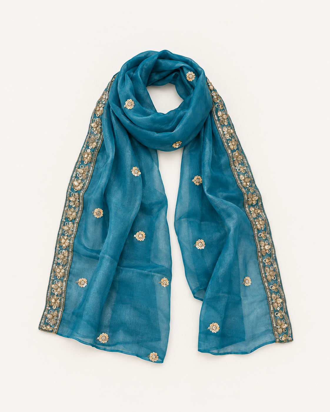 Teal Blue | Fendy Silk Palazzo Set | scarf