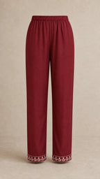 Gulnaar Garnet Plus-Size Cotton Embroidered 3-Piece Set matching garnet trousers with embroidered ankles