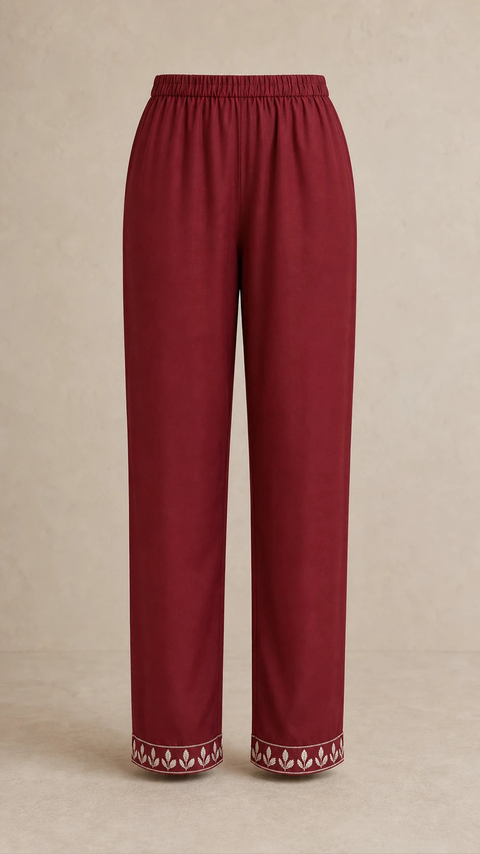 Gulnaar Garnet Plus-Size Cotton Embroidered 3-Piece Set matching garnet trousers with embroidered ankles