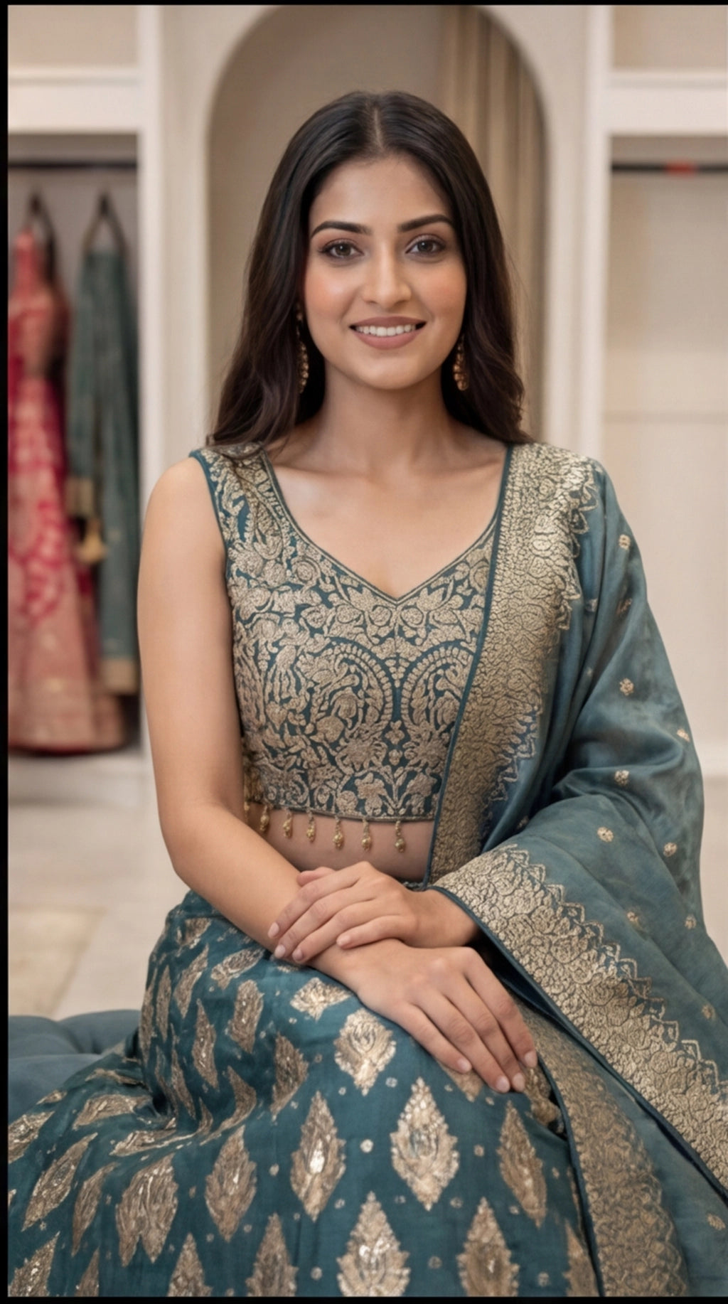 Zehra Royale Banarasi Lehenga Set – Sunset Rust