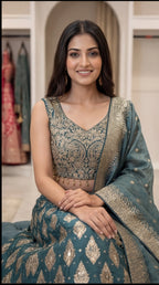Zehra Royale Banarasi Lehenga Set – Sunset Rust