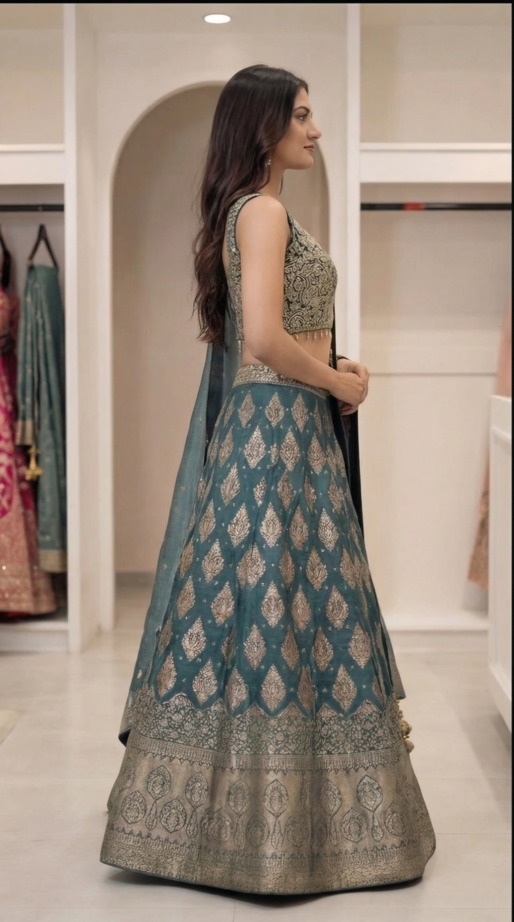 Zehra Royale Banarasi Lehenga Set – Sunset Rust