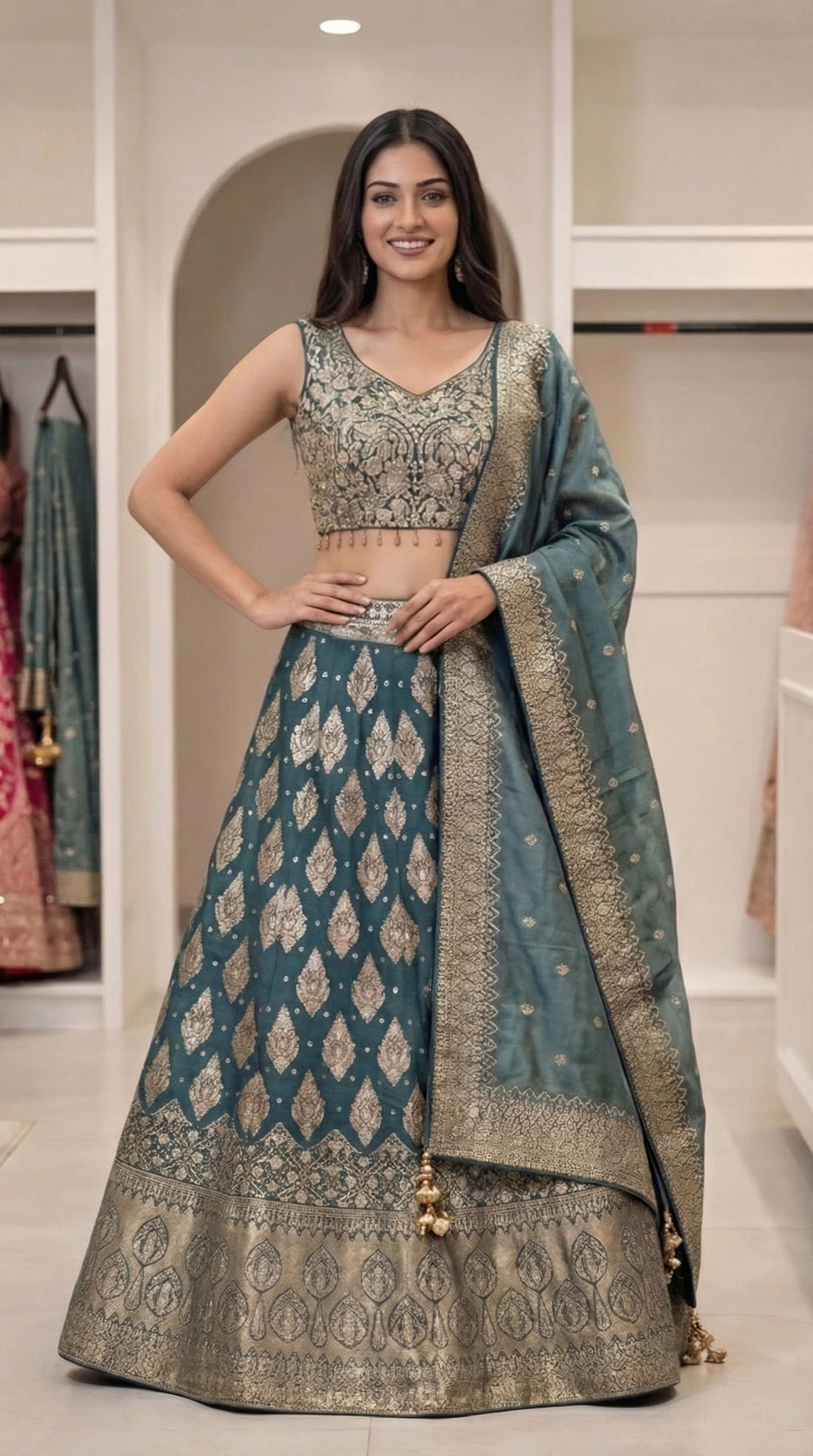 Zehra Royale Banarasi Lehenga Set – Sunset Rust