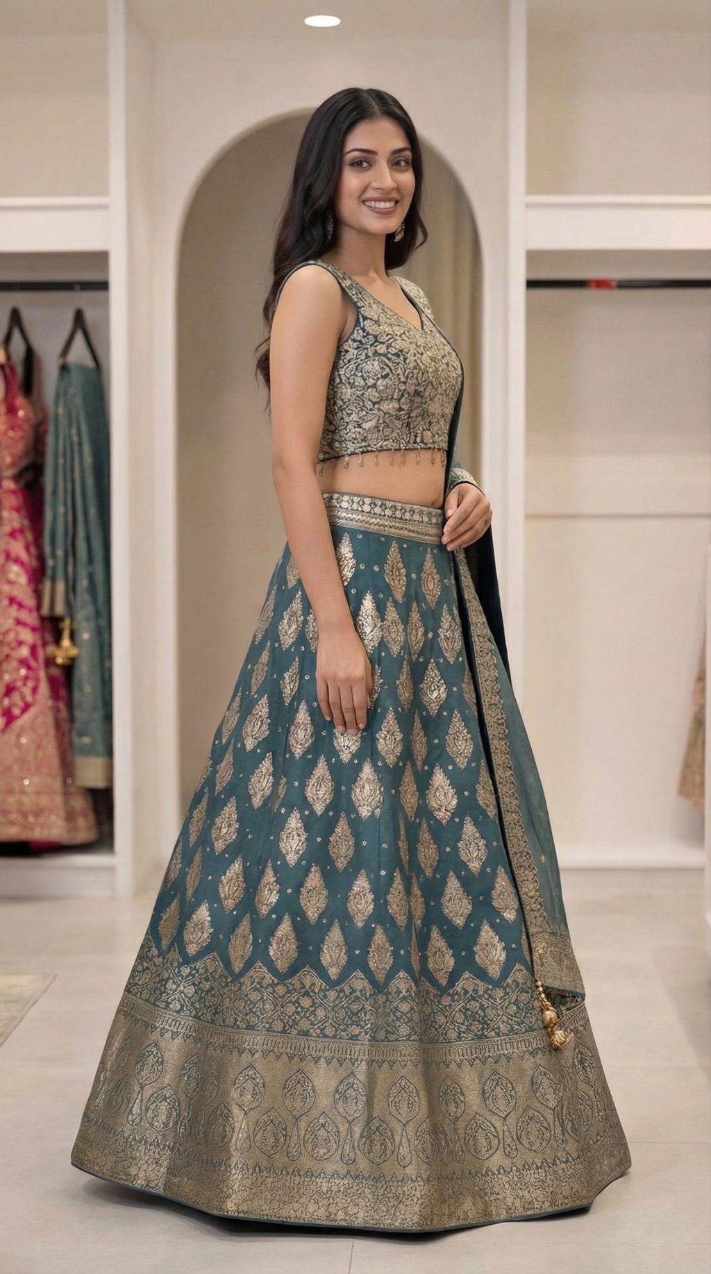 Zehra Royale Banarasi Lehenga Set – Sunset Rust