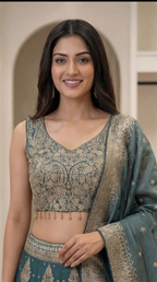 Zehra Royale Banarasi Lehenga Set – Sunset Rust