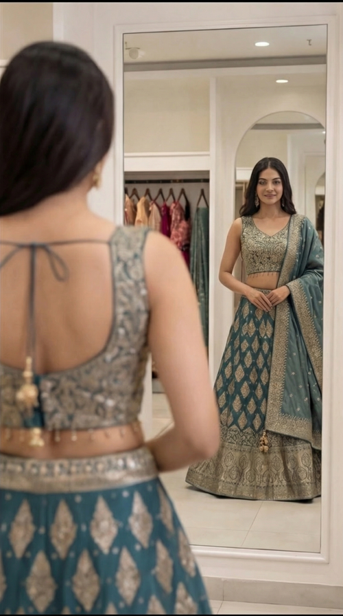 Zehra Royale Banarasi Lehenga Set – Sunset Rust (Copy)