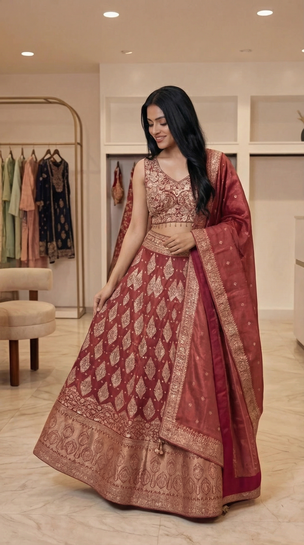 Zehra Royale Banarasi Lehenga Set – Ruby Wine