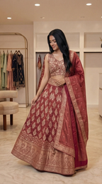 Zehra Royale Banarasi Lehenga Set – Ruby Wine