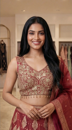 Zehra Royale Banarasi Lehenga Set – Ruby Wine