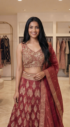 Zehra Royale Banarasi Lehenga Set – Ruby Wine