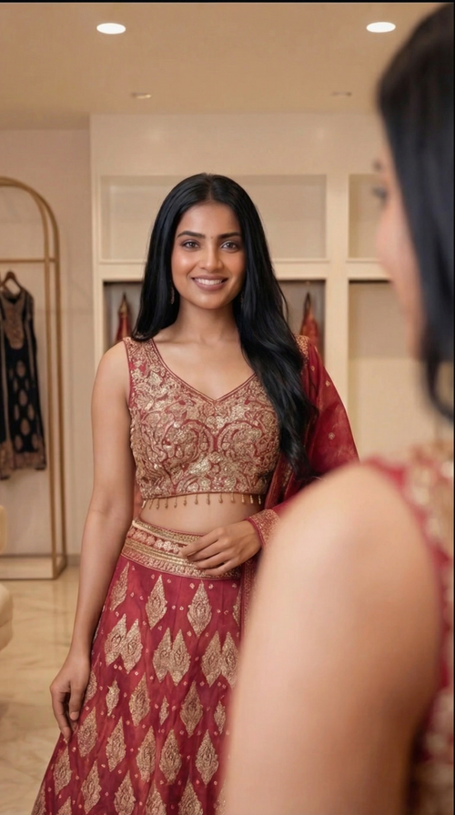 Zehra Royale Banarasi Lehenga Set – Ruby Wine
