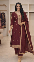 Wine | Embroidered 3-Piece Suit Set | front hero view