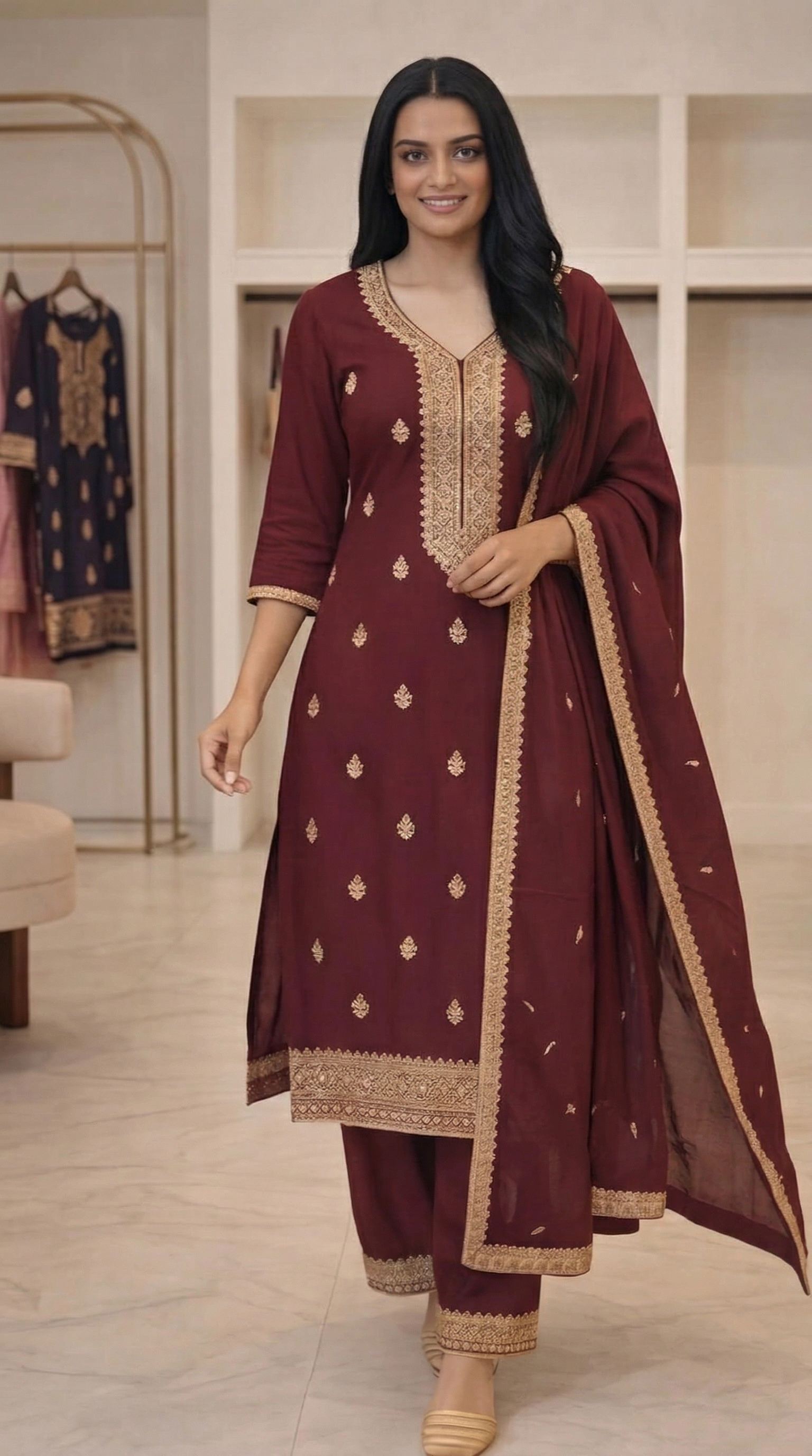 Embroidered 3-Piece Suit Set