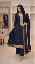 Navy | Embroidered 3-Piece Suit Set | front hero view