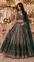 Emerald Green Sequin Lehenga Set with Dupatta