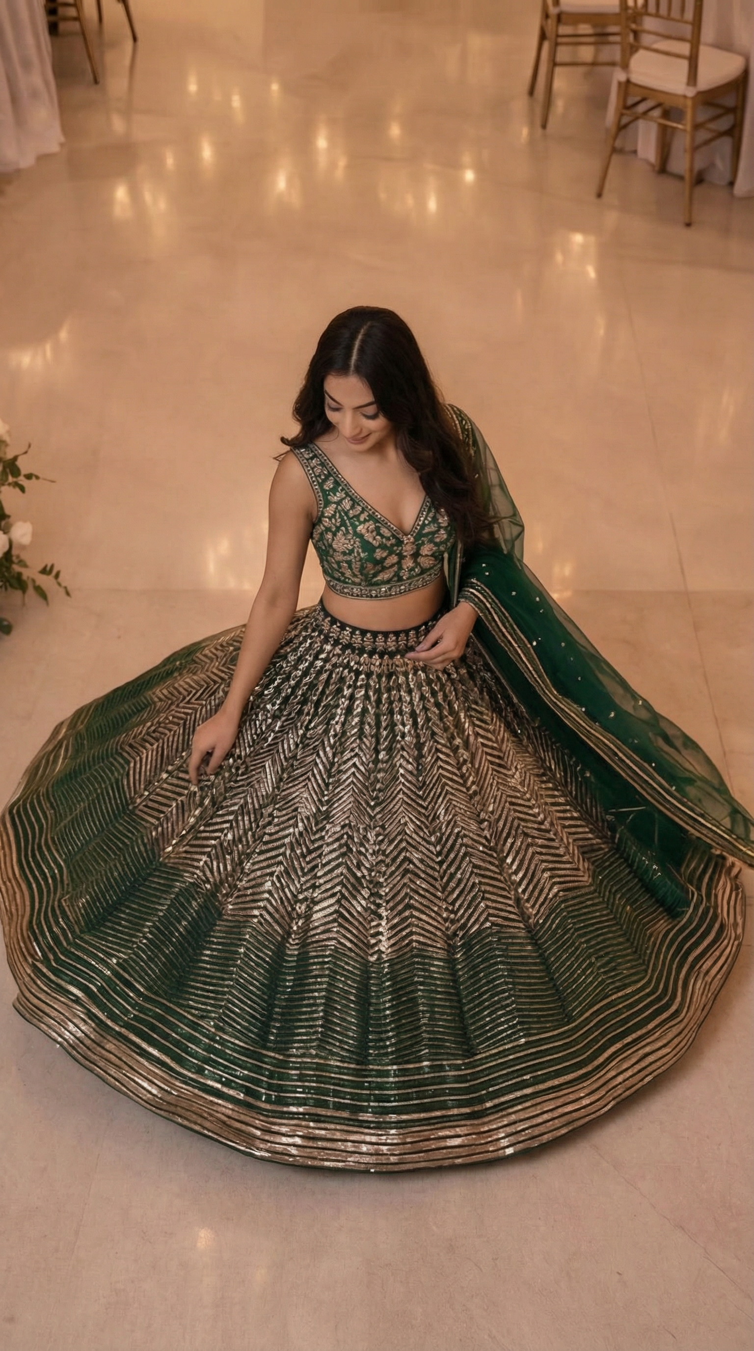 Emerald Green Sequin Lehenga Set with Dupatta