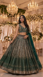 Emerald Green Sequin Lehenga Set with Dupatta