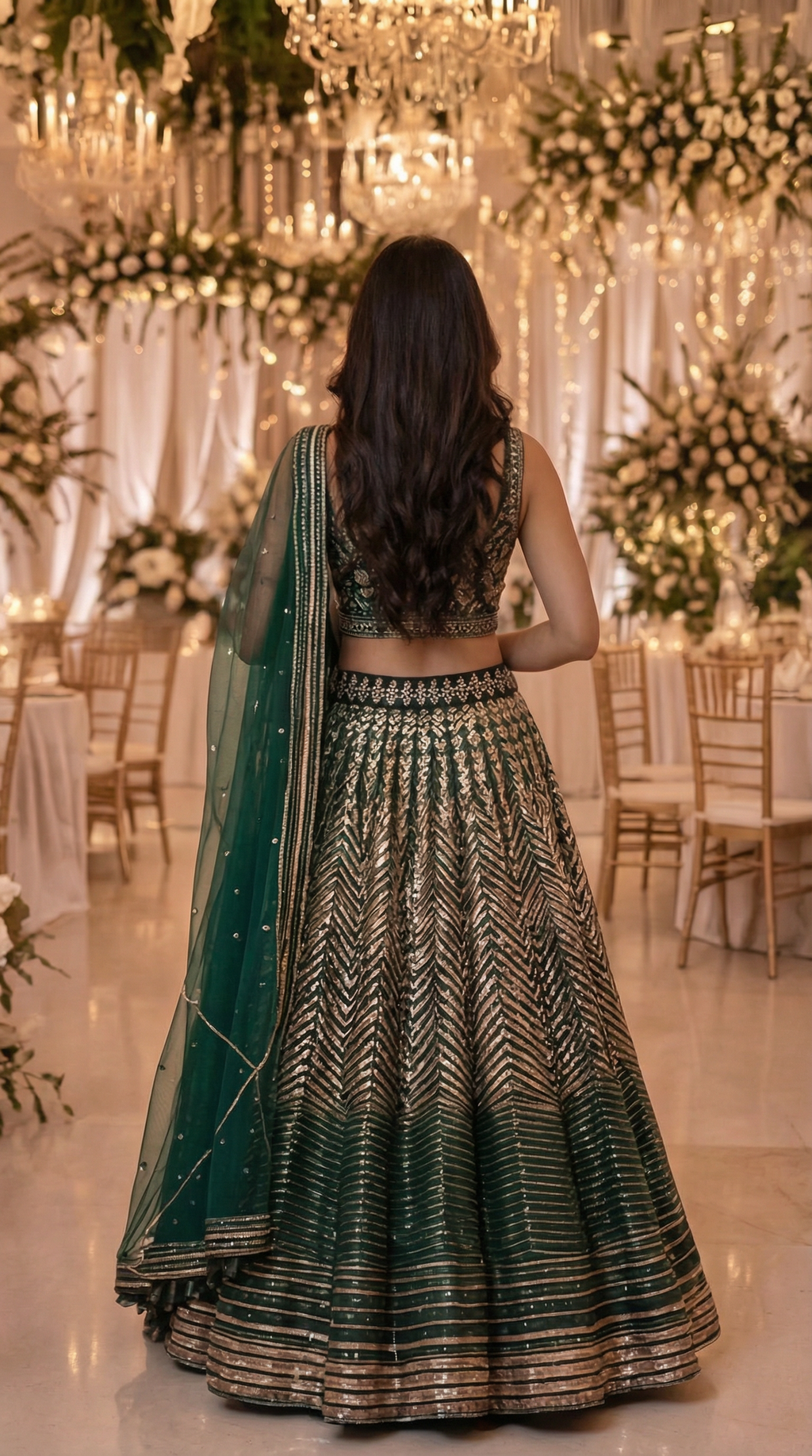 Emerald Green Sequin Lehenga Set with Dupatta