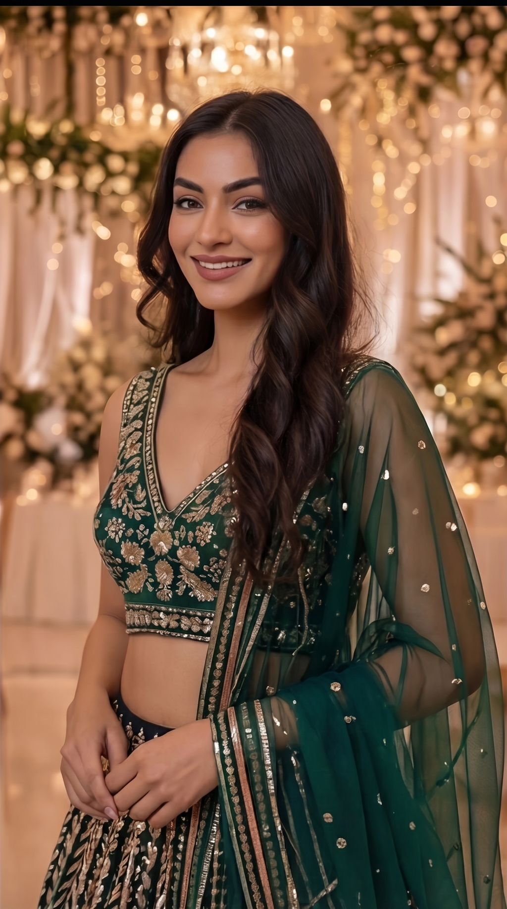 Emerald Green Sequin Lehenga Set with Dupatta