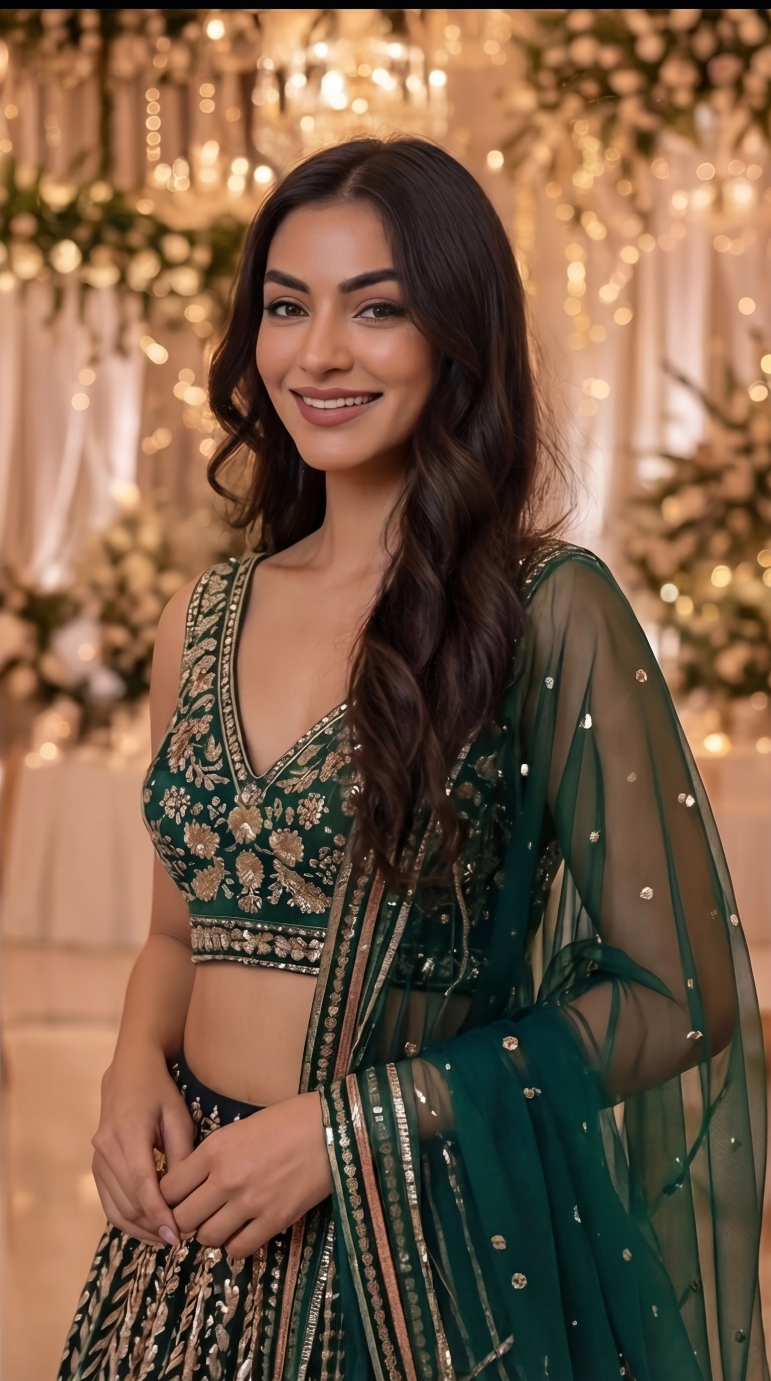 Emerald Green Sequin Lehenga Set with Dupatta
