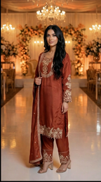 Zareen Rust Embroidered 3-Piece Set
